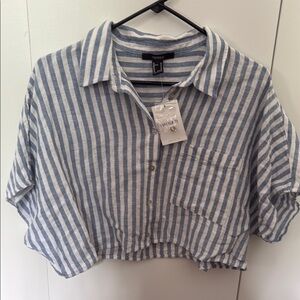 H&M Blue and White Striped Cropped Shirt